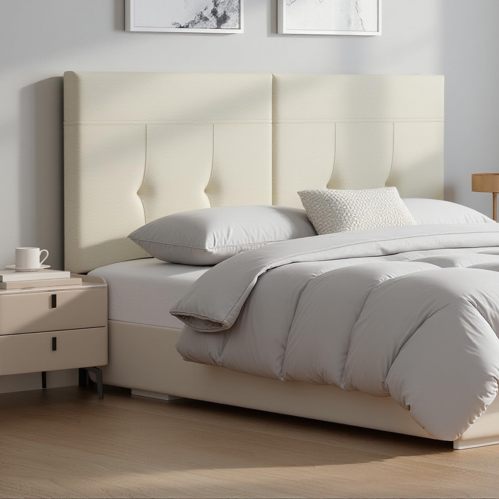 King Headboard Only with Adjustable Metal Legs, Faux Leather Upholstered Headboard King Size, Modern Stylish Headboard with Sunken Dot Design, Sturdy Bed Headboard for Bedroom, Gray