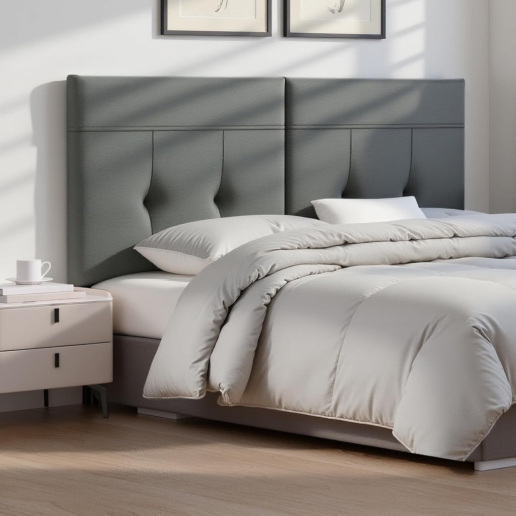 King Headboard Only with Adjustable Metal Legs, Faux Leather Upholstered Headboard King Size, Modern Stylish Headboard with Sunken Dot Design, Sturdy Bed Headboard for Bedroom, Gray