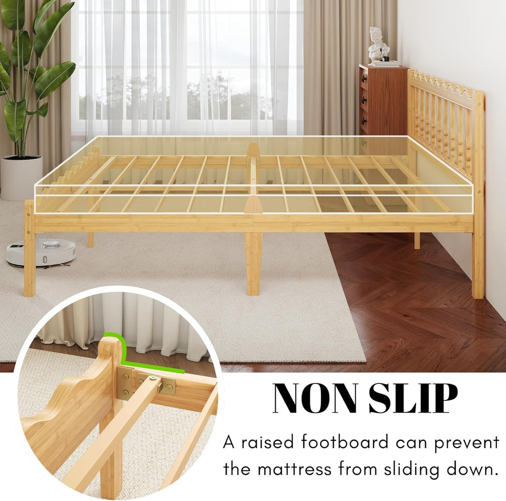Bamboo Twin Bed Frame with Headboard, 14 inch Solid Wood Platform Bed Frames Twin Size with Metal Slats, No Box Spring Needed, Easy Assembly, Noise Free