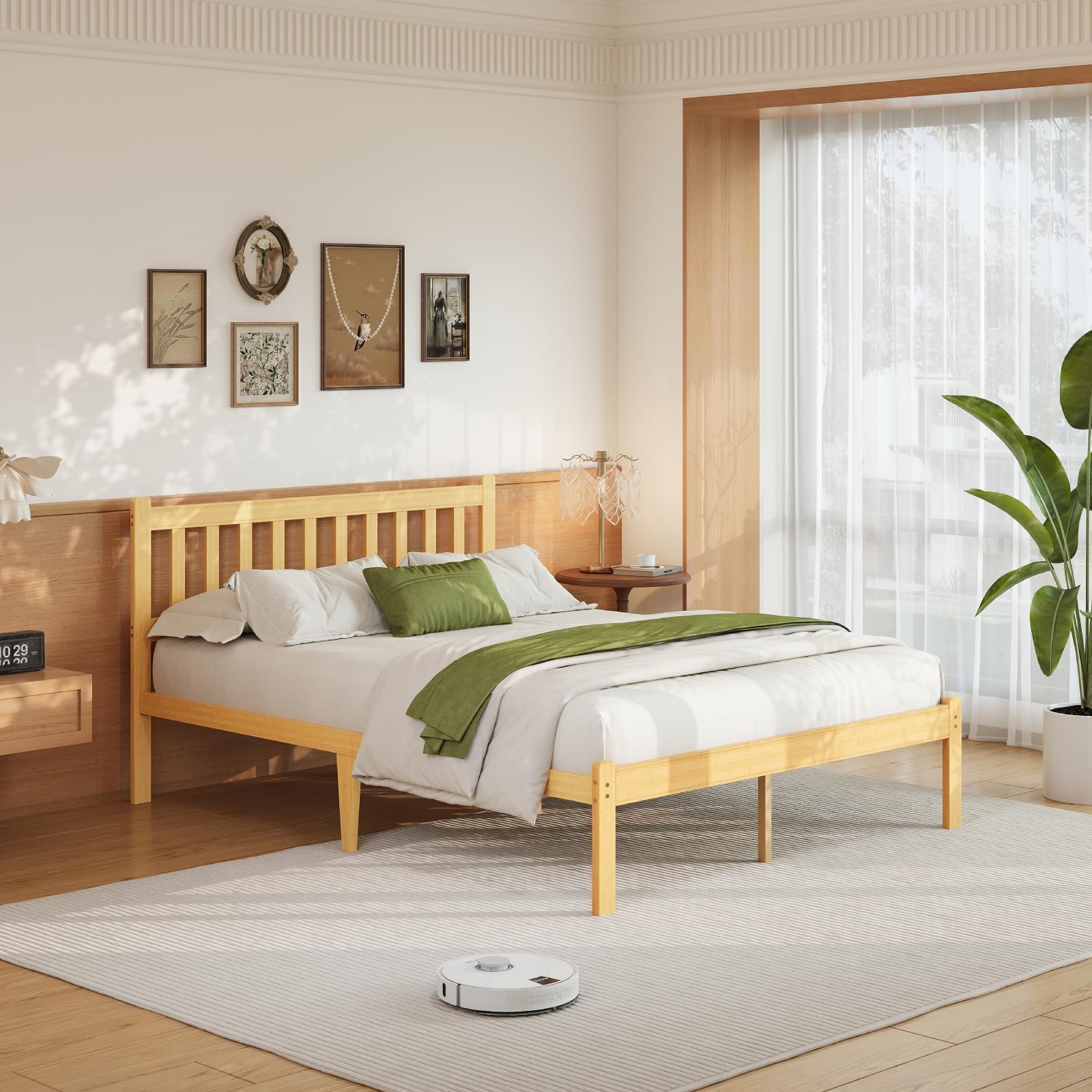Askeld Wood Twin XL Bed Frame with Headboard, 12 Inch High Solid Bamboo Platform Bed No Box Spring Needed, Mid-Century Heavy Duty Bedframe, Easy Assembly, Noise Free