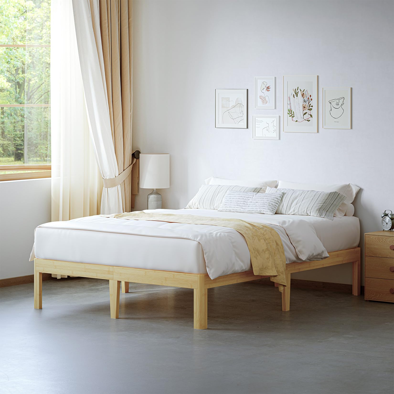 14 Inch High Bamboo Wood Heavy Duty Twin Bed Frame No Box Spring Needed, Platform Bed Frame Twin with Metal Slats Support, Easy to Install, Noise Free, Sturdy