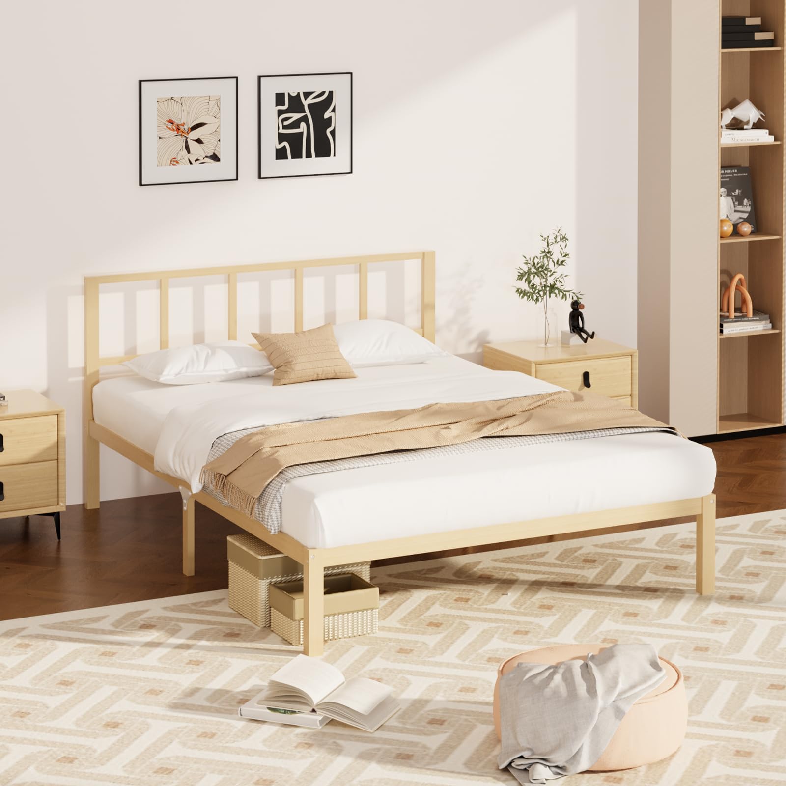 Wisuce Bamboo Bed Frame–Simple Sturdy Wood Platform Bed Frame Twin Size, Strong and Stable, with Non-Slip Slats for Support, No Box Spring Needed, Easy to Assemble, Noise-Free (Nature, Twin)