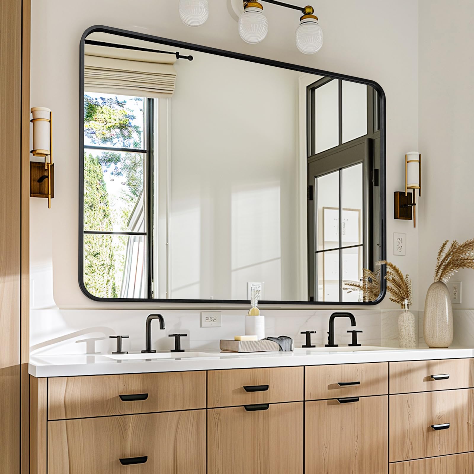 USHOWER 2-Pack Black Bathroom Mirrors Over Sink 22 x 30 Inch, Metal Frame Rectangle Mirror, Modern Farmhouse Vanity Mirror, Wall Mounted for Bedroom, Living Room, Entryway Remodel & Upgrade