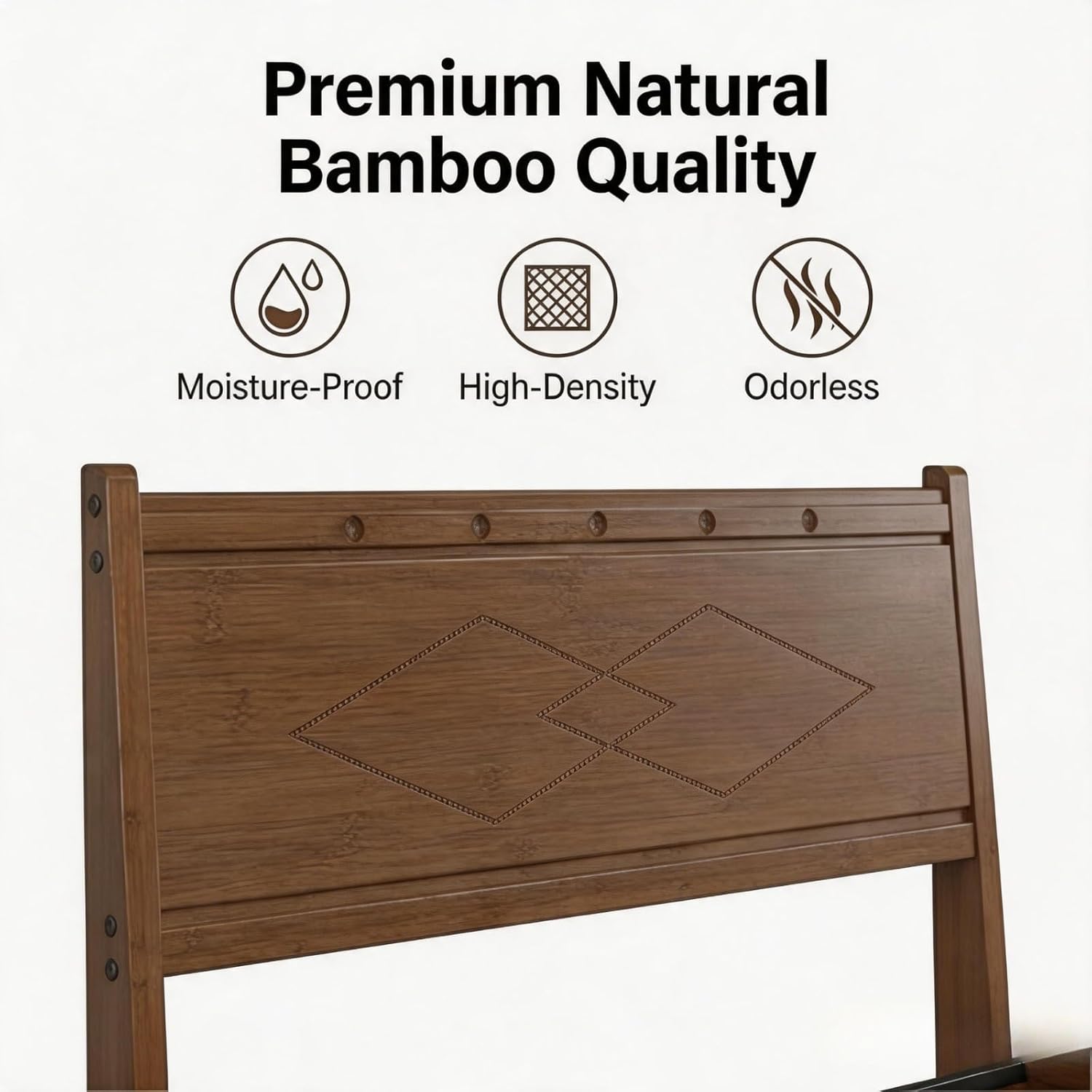 Askeld 14 inch Bamboo Twin Bed Frame with Headboard, Light Cottagecore Solid Wood Platform Bed No Box Spring Needed, Easy Assembly, Noise Free, Light Walnut Color