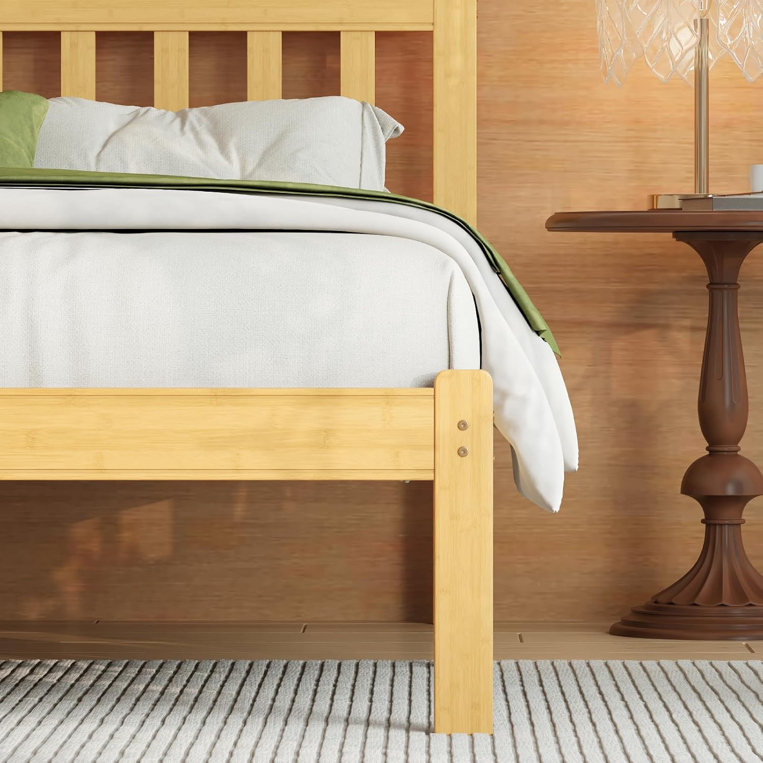 Askeld Wood Twin XL Bed Frame with Headboard, 12 Inch High Solid Bamboo Platform Bed No Box Spring Needed, Mid-Century Heavy Duty Bedframe, Easy Assembly, Noise Free