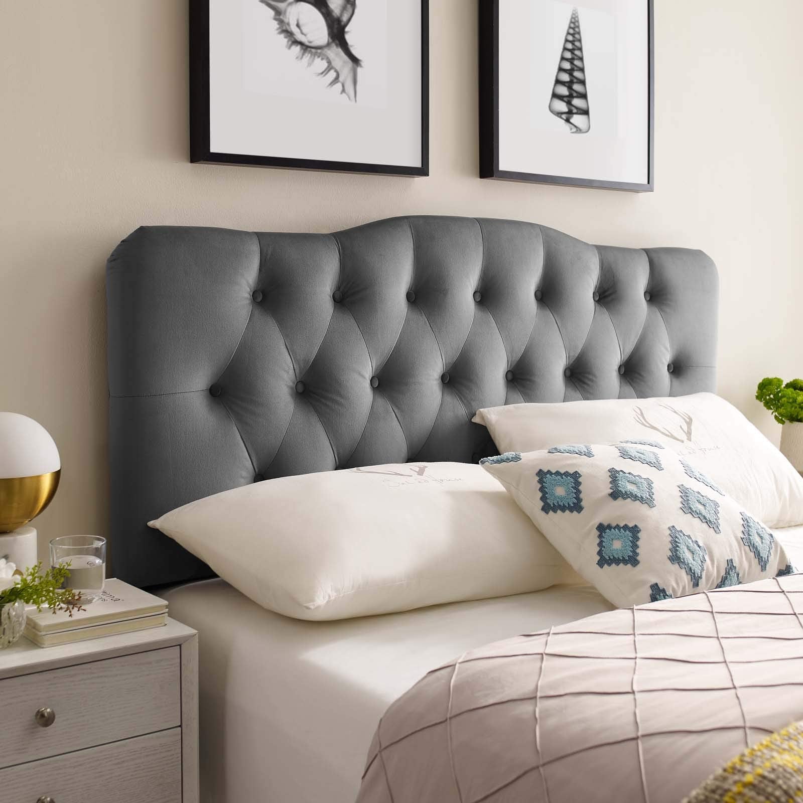 Modway Annabel Diamond Tufted Performance Velvet Queen Headboard in White