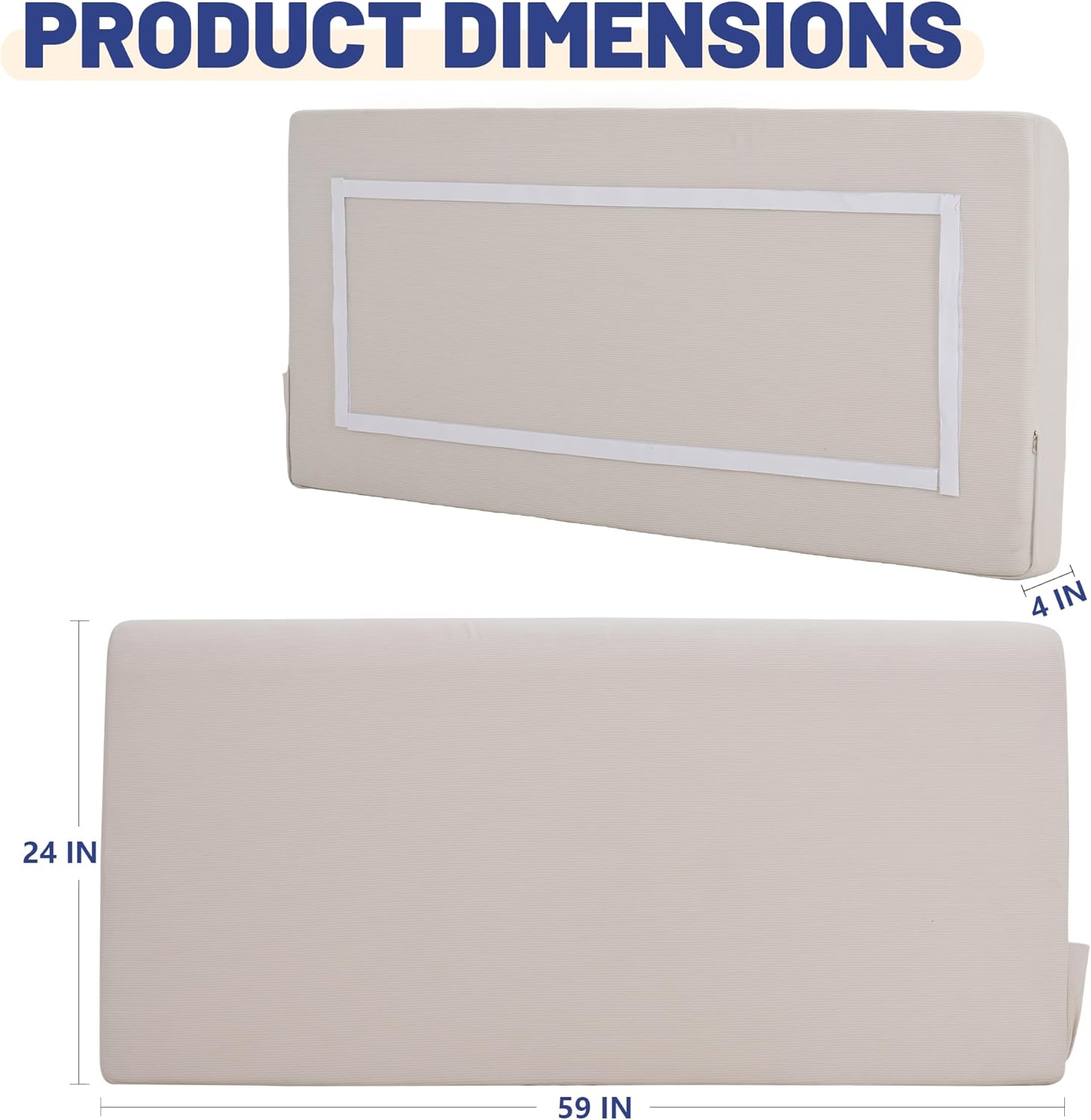 Upholstered Cotton Velvet Queen Headboard No Assembly Required Direct Installation, Soft Headboard with Storage Pocket, Removable Washable Cover, 3D Soundproof Bed Wall Panels, 59x4x24, Beige