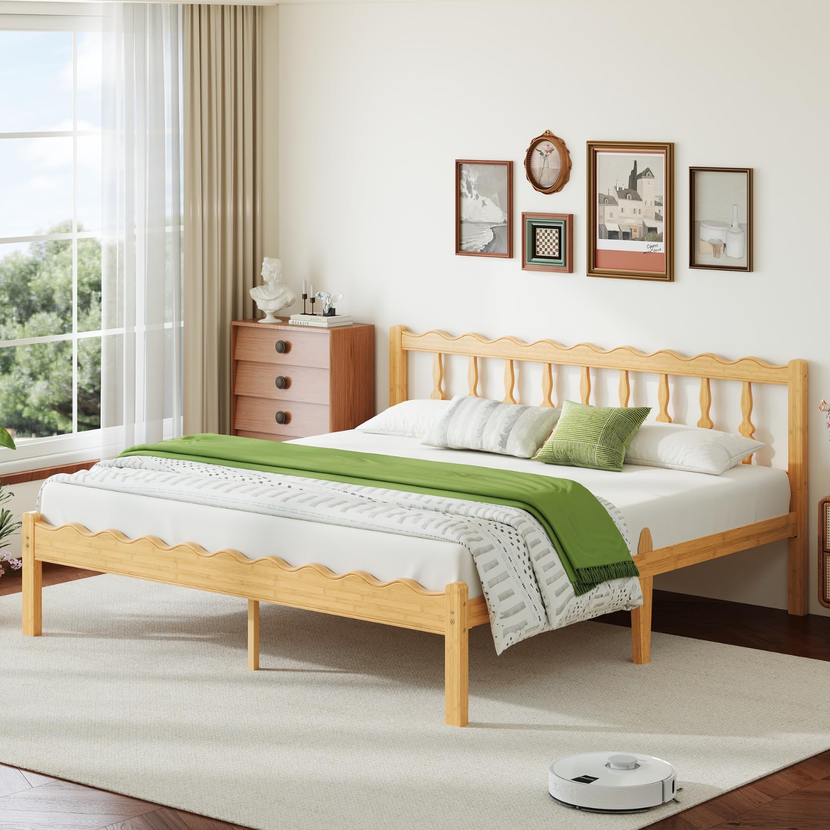 Bamboo Twin Bed Frame with Headboard, 14 inch Solid Wood Platform Bed Frames Twin Size with Metal Slats, No Box Spring Needed, Easy Assembly, Noise Free
