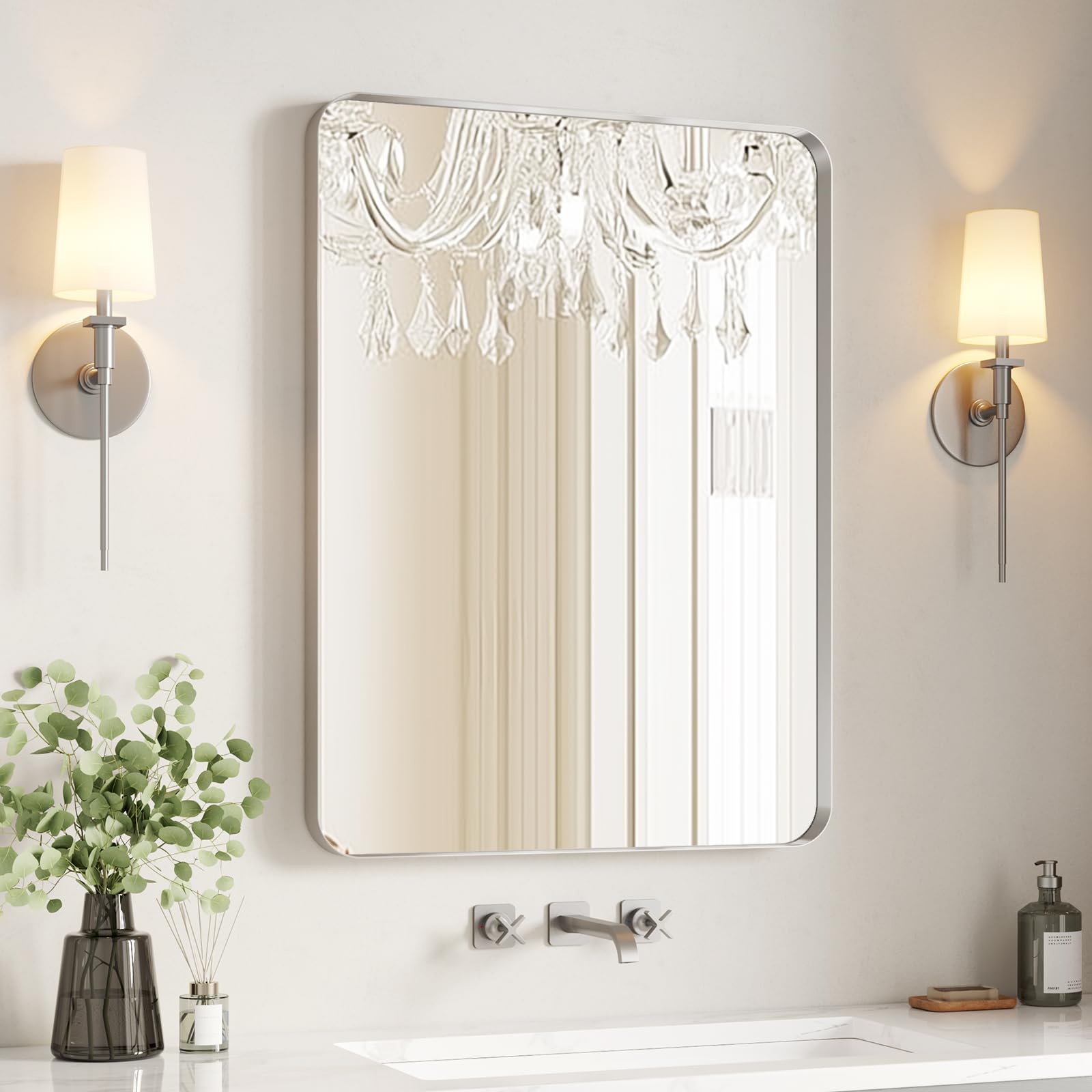 USHOWER 2-Pack Black Bathroom Mirrors Over Sink 22 x 30 Inch, Metal Frame Rectangle Mirror, Modern Farmhouse Vanity Mirror, Wall Mounted for Bedroom, Living Room, Entryway Remodel & Upgrade