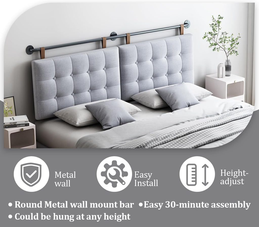 BSHOMGI Headboard Queen Size Headboards for Adjustable Bed Tufted Upholstered Head Board Only Gray Headboards, Fabric Line Headboard in Modern Button Design Bedroom(Gray, Queen)