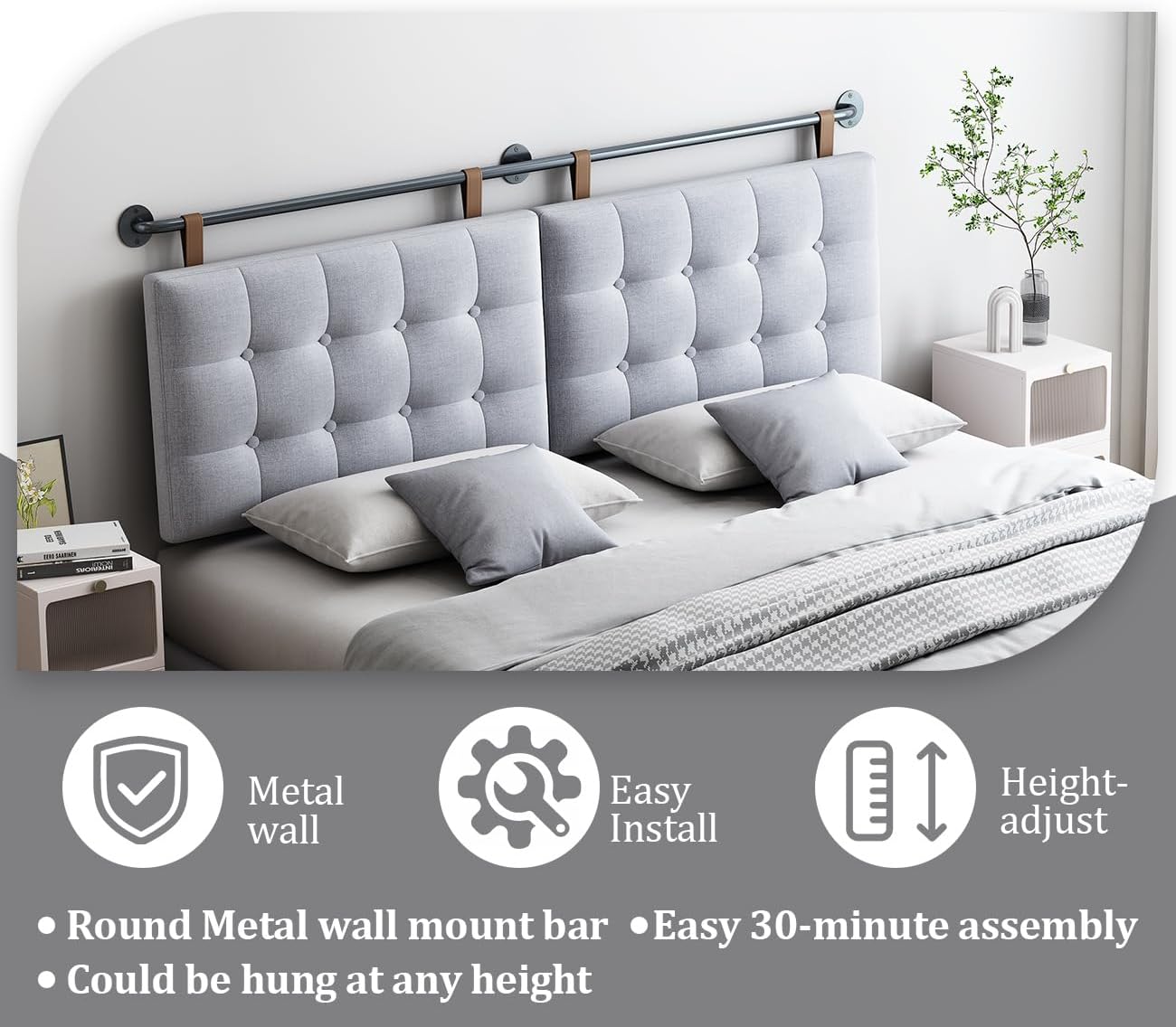 BSHOMGI Headboard Queen Size Headboards for Adjustable Bed Tufted Upholstered Head Board Only Gray Headboards, Fabric Line Headboard in Modern Button Design Bedroom(Gray, Queen)