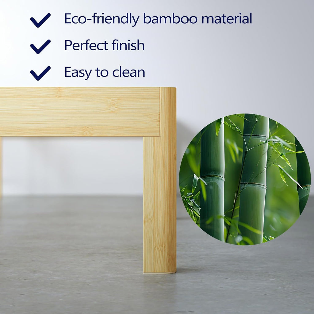 14 Inch High Bamboo Wood Heavy Duty Twin Bed Frame No Box Spring Needed, Platform Bed Frame Twin with Metal Slats Support, Easy to Install, Noise Free, Sturdy