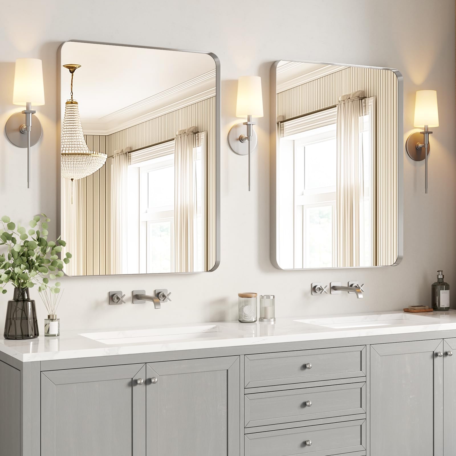 USHOWER 2-Pack Black Bathroom Mirrors Over Sink 22 x 30 Inch, Metal Frame Rectangle Mirror, Modern Farmhouse Vanity Mirror, Wall Mounted for Bedroom, Living Room, Entryway Remodel & Upgrade