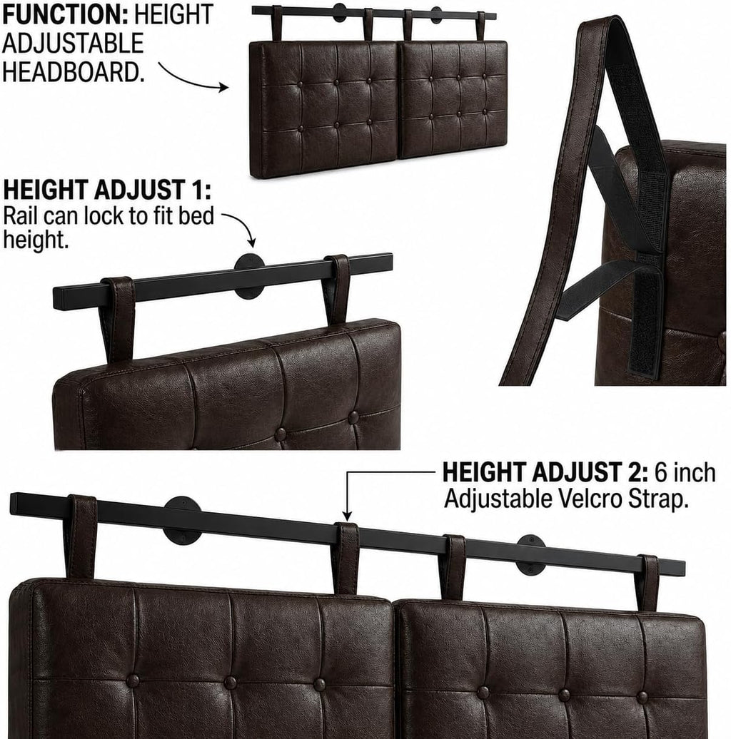 Queen Headboard only, Wall Mounted Headboard for Adjustable Bed, Hanging Head Board for Queen Size Bed Button Tufted Upholstered Headboard Cabeceras De Cama for Bedroom, Dorm, Dark Brown Faux Leather