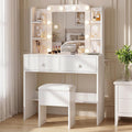FUXA Makeup Vanity Desk with LED Mirror and Charging Station, Vanity Table Set with Storage Drawers, Shelves and Chair, Dressing Table with 3 Lighting Modes for Bedroom, White