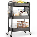 TOOLF 3 Tier Rolling Cart Storage Organizer, Metal Rolling Utility Cart with Wheels, Hooks & Bins Esthetician Craft Art Sturdy Storage with Pegboard for Bathroom, Kitchen, Office, Nursery Diaper