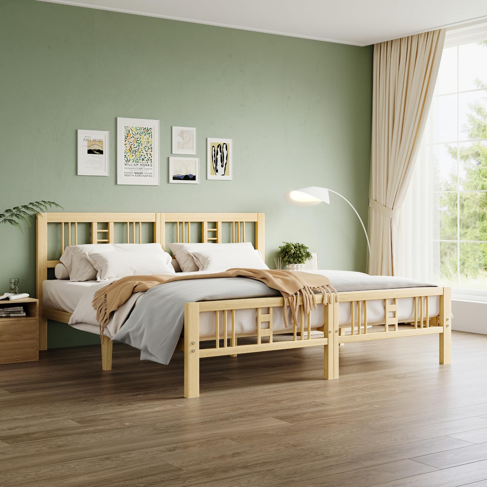 10 Inch High Bamboo Twin Bed Frame with Headboard Footboard & Metal Slat Support, Noise-Free Reinforced Platform Bed Easy to Assemble No Box Spring Required