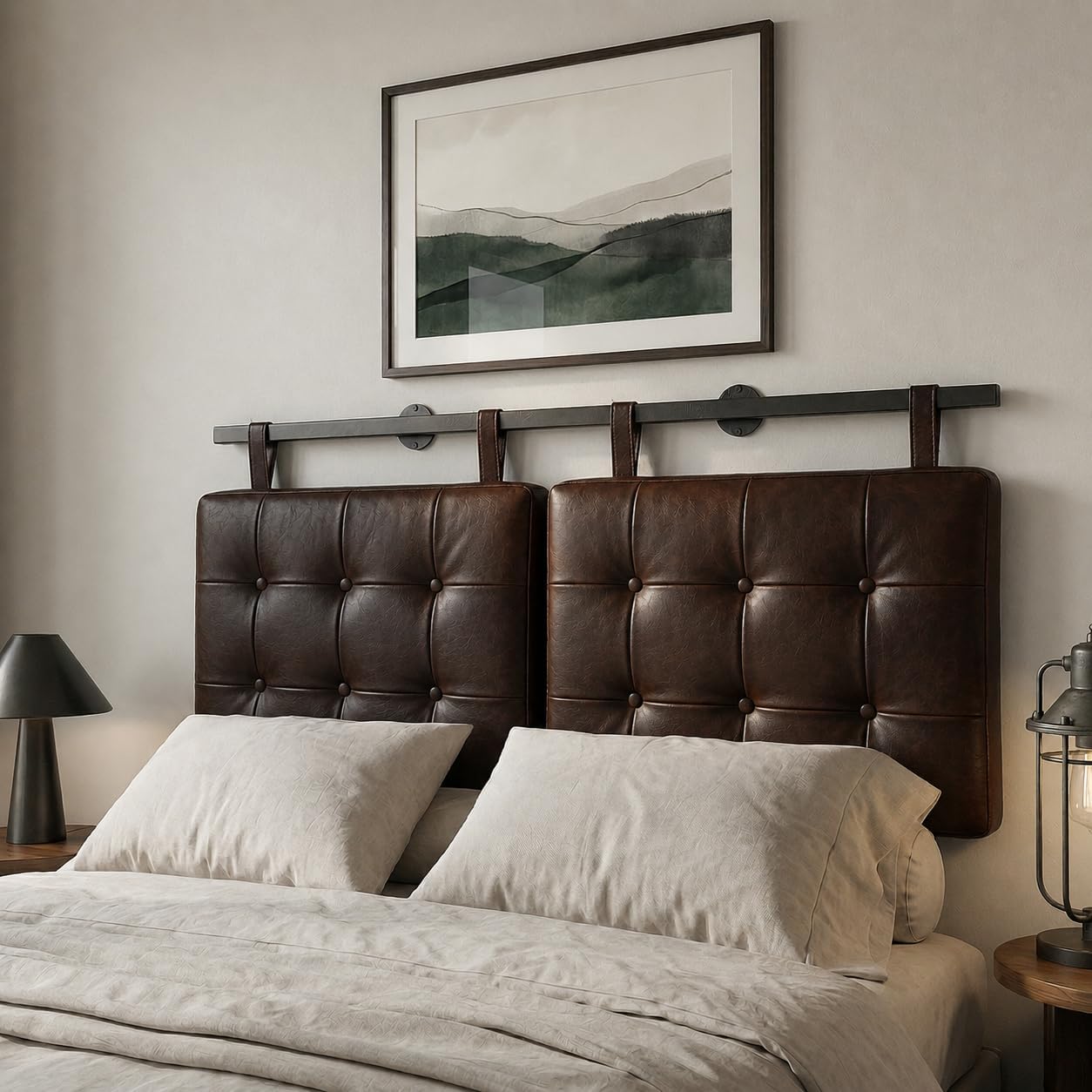 Queen Headboard only, Wall Mounted Headboard for Adjustable Bed, Hanging Head Board for Queen Size Bed Button Tufted Upholstered Headboard Cabeceras De Cama for Bedroom, Dorm, Dark Brown Faux Leather