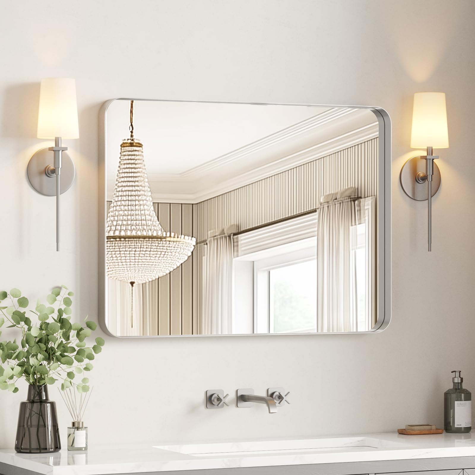 USHOWER 2-Pack Black Bathroom Mirrors Over Sink 22 x 30 Inch, Metal Frame Rectangle Mirror, Modern Farmhouse Vanity Mirror, Wall Mounted for Bedroom, Living Room, Entryway Remodel & Upgrade