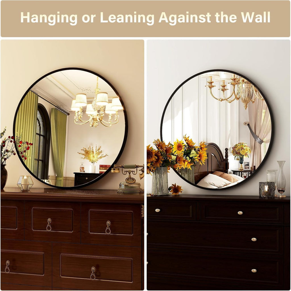 HARRITPURE Round Mirror 30 Black Wall Mounted Circle Mirrors Vanity Mirror with Brushed Aluminum Alloy Frame Modern Decoration for Bathroom, Living Room, Vanity, Bedroom, Entryway