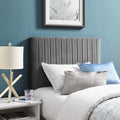 Modway Keira Channel Tufted Performance Velvet Upholstered Twin Headboard in Midnight Blue