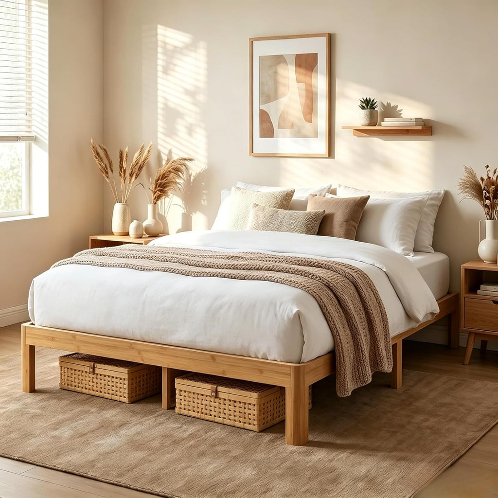 Askeld 12 Inch Wood Twin Bed Frame, Bamboo Heavy Duty Platform Twin Size Bed Frame No Box Spring Needed, Non Slip, Easy Assembly, Noise-Free