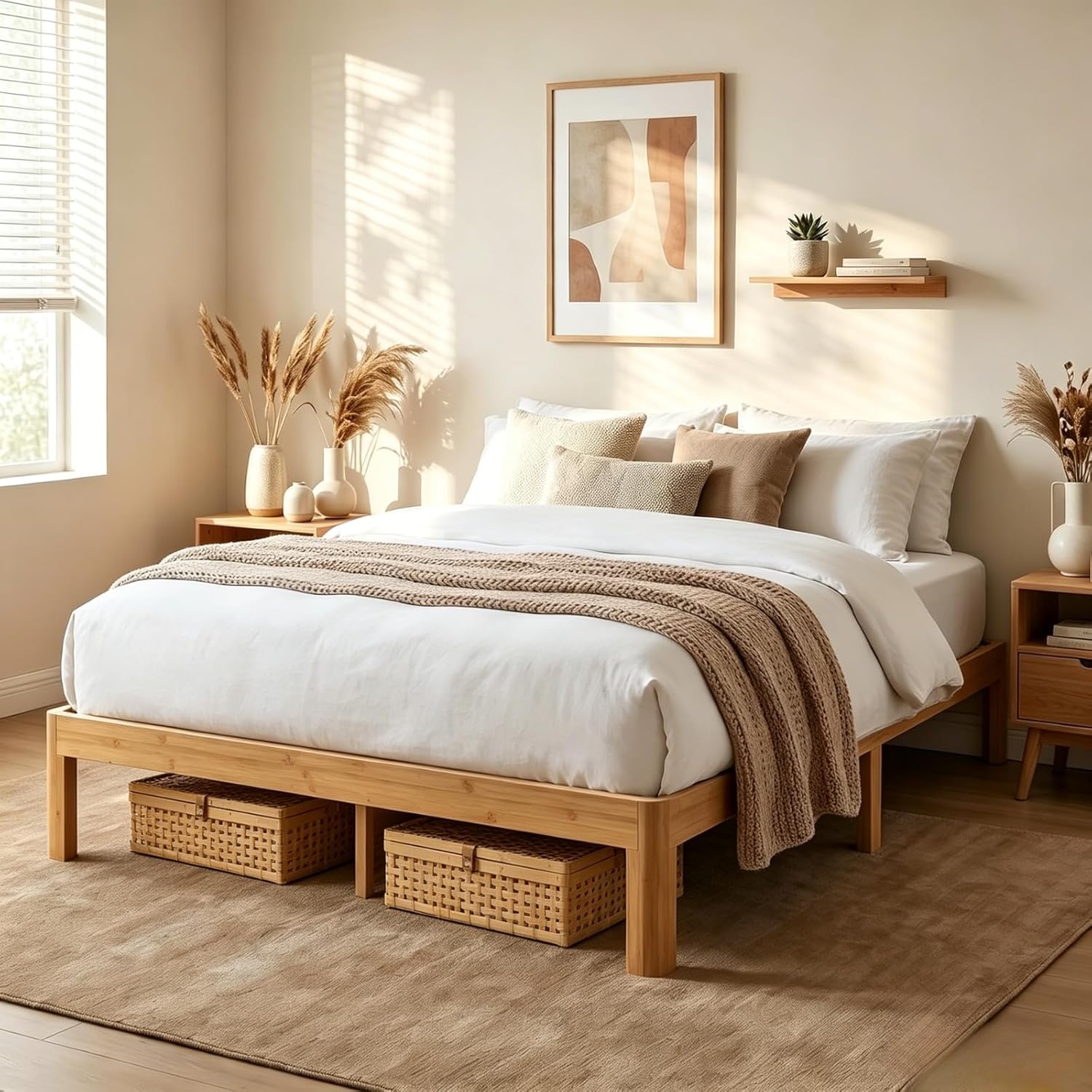 Askeld 12 Inch Wood Twin Bed Frame, Bamboo Heavy Duty Platform Twin Size Bed Frame No Box Spring Needed, Non Slip, Easy Assembly, Noise-Free