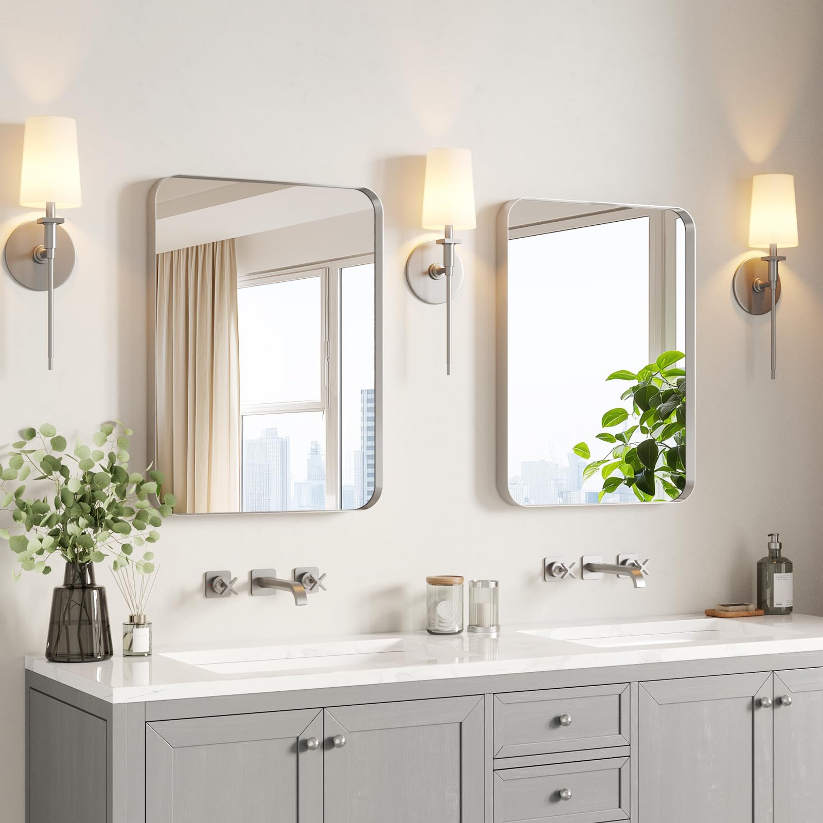 USHOWER 2-Pack Black Bathroom Mirrors Over Sink 22 x 30 Inch, Metal Frame Rectangle Mirror, Modern Farmhouse Vanity Mirror, Wall Mounted for Bedroom, Living Room, Entryway Remodel & Upgrade
