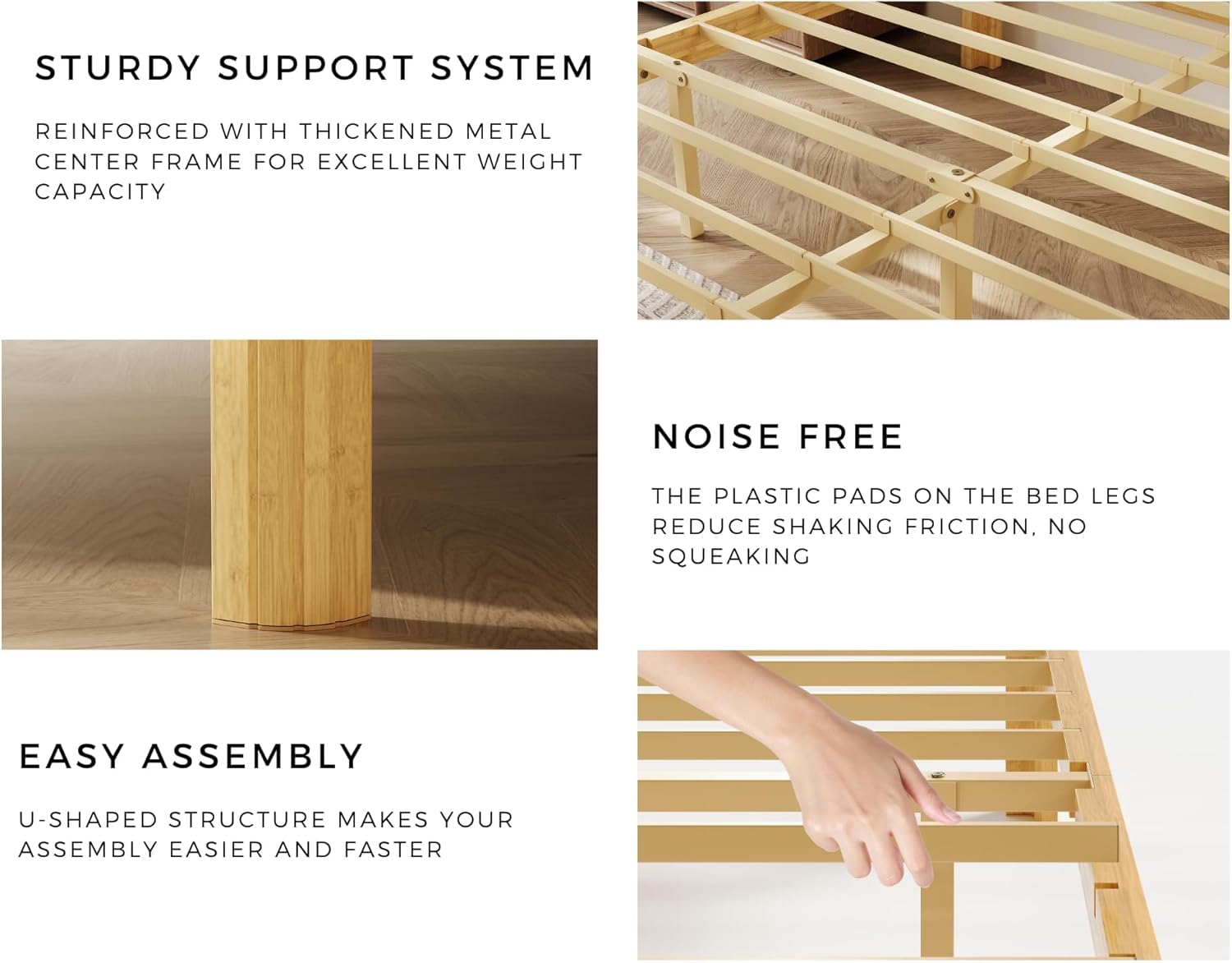 18 Inch King Wood Platform Bed，Mid-Century Wood Bed Frames, No Box Spring Needed, Natural Finish, Easy Assembly