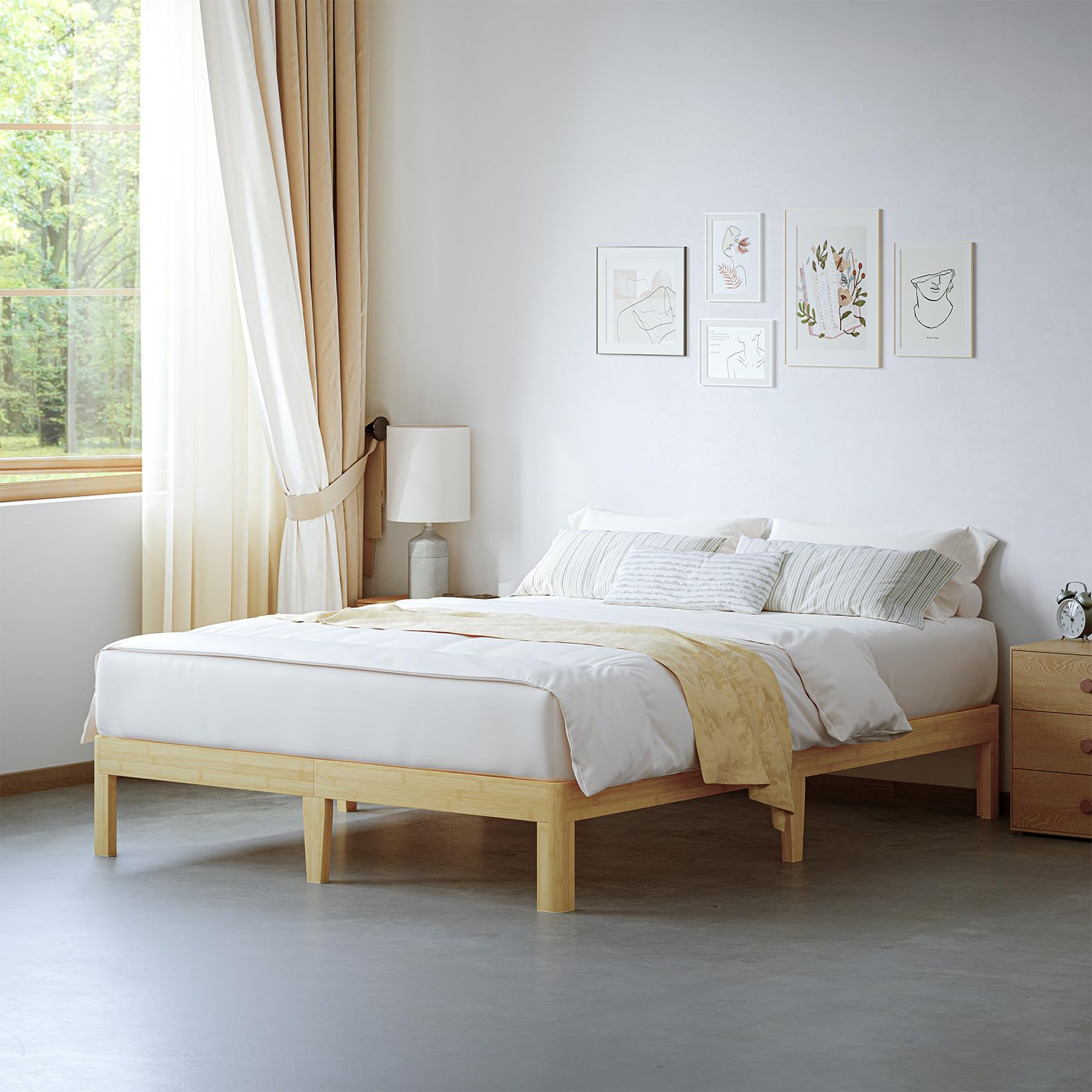 14 Inch High Bamboo Wood Heavy Duty Twin Bed Frame No Box Spring Needed, Platform Bed Frame Twin with Metal Slats Support, Easy to Install, Noise Free, Sturdy