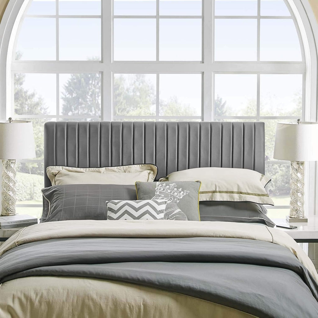 Modway Keira Channel Tufted Performance Velvet Upholstered Twin Headboard in Midnight Blue