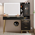 Arulvmrn Vanity Desk with 35.12" HD Lighted Mirror, 46.85" Big Modern Vanity Desk with Mirror and Lights, Makeup Vanity with 7 Drawers and Storage Shelves and Charging Station, Oak