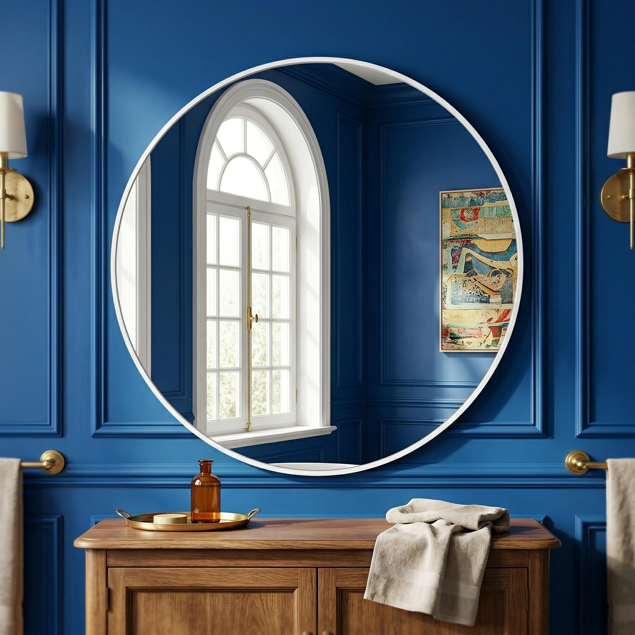 HARRITPURE Round Mirror 30 Black Wall Mounted Circle Mirrors Vanity Mirror with Brushed Aluminum Alloy Frame Modern Decoration for Bathroom, Living Room, Vanity, Bedroom, Entryway