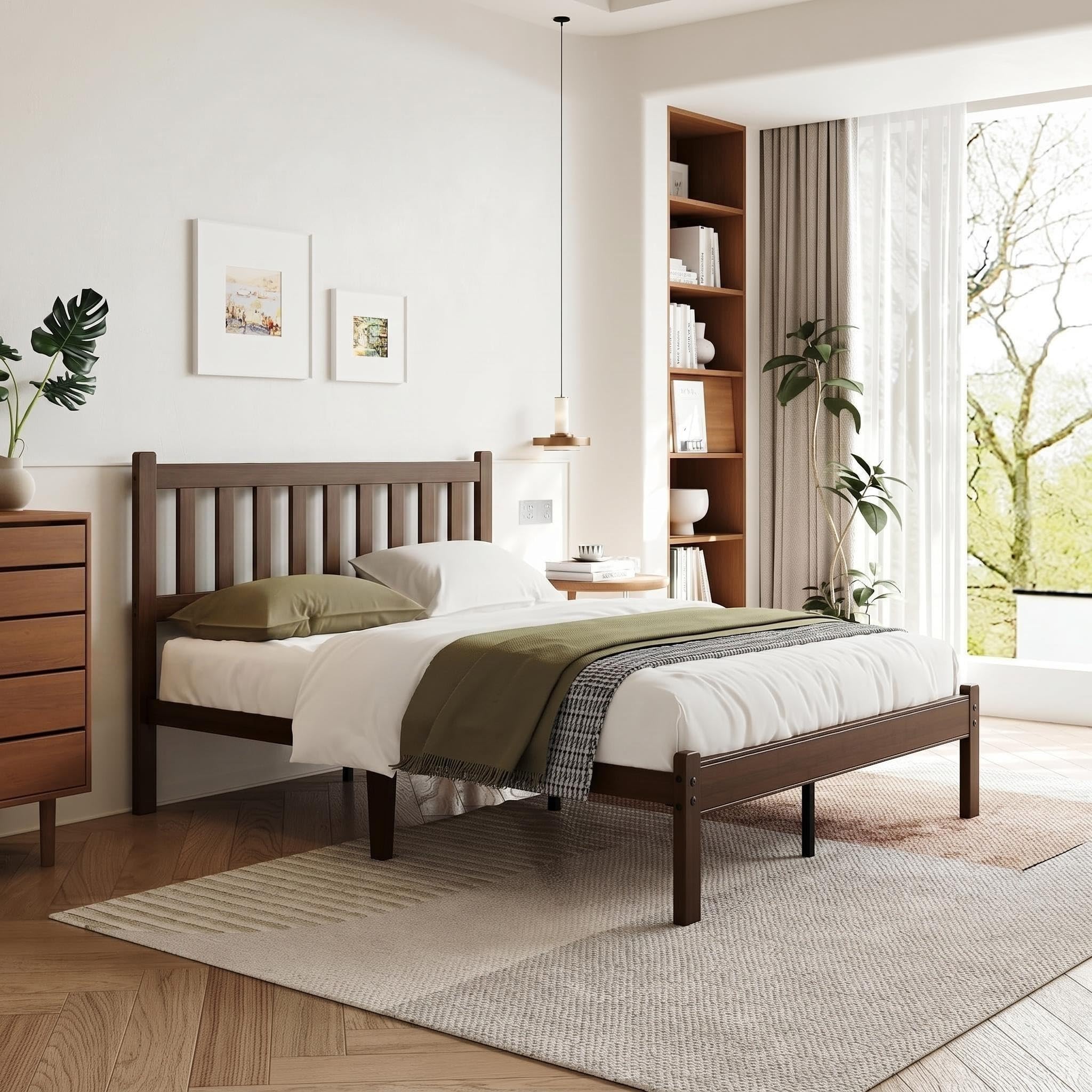 Askeld Wood Twin XL Bed Frame with Headboard, 12 Inch High Solid Bamboo Platform Bed No Box Spring Needed, Mid-Century Heavy Duty Bedframe, Easy Assembly, Noise Free