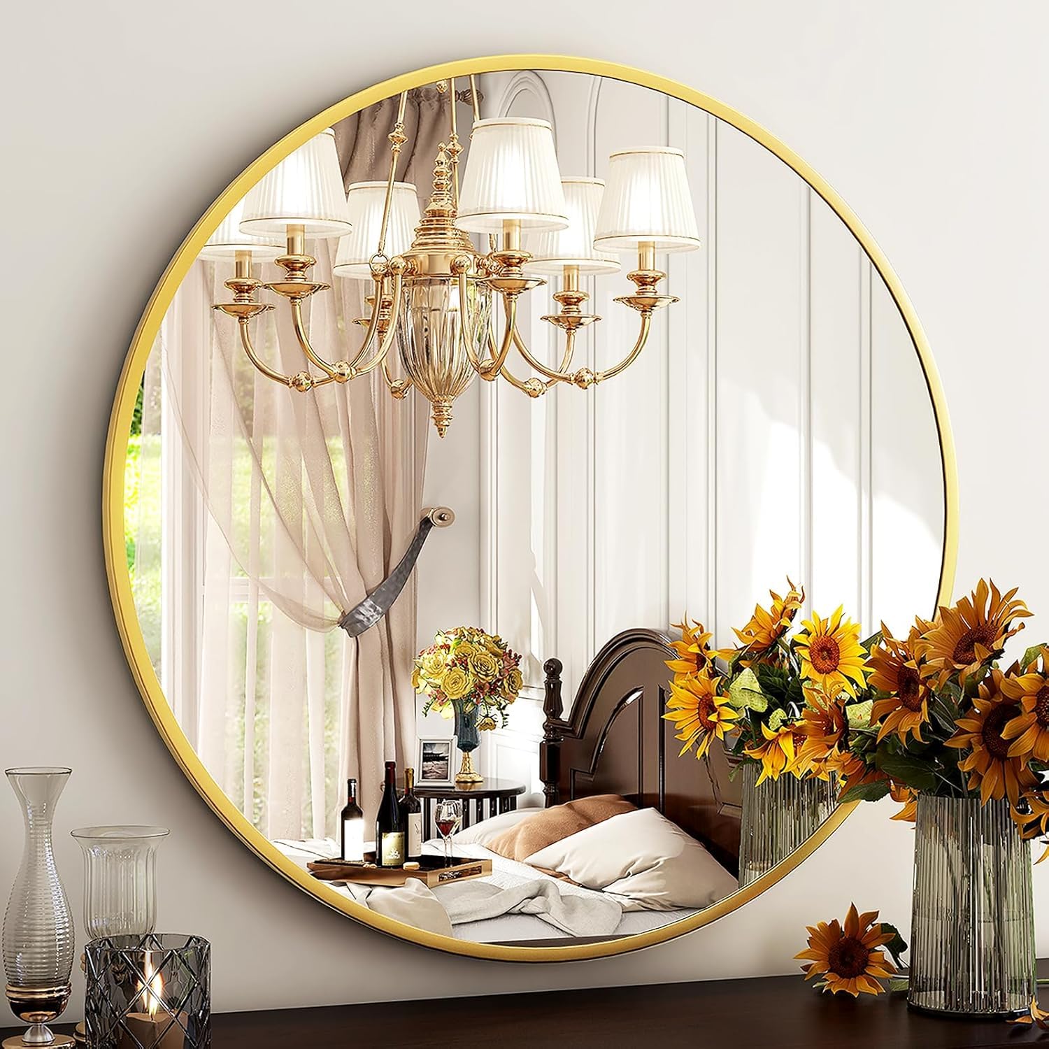 HARRITPURE Round Mirror 30 Black Wall Mounted Circle Mirrors Vanity Mirror with Brushed Aluminum Alloy Frame Modern Decoration for Bathroom, Living Room, Vanity, Bedroom, Entryway