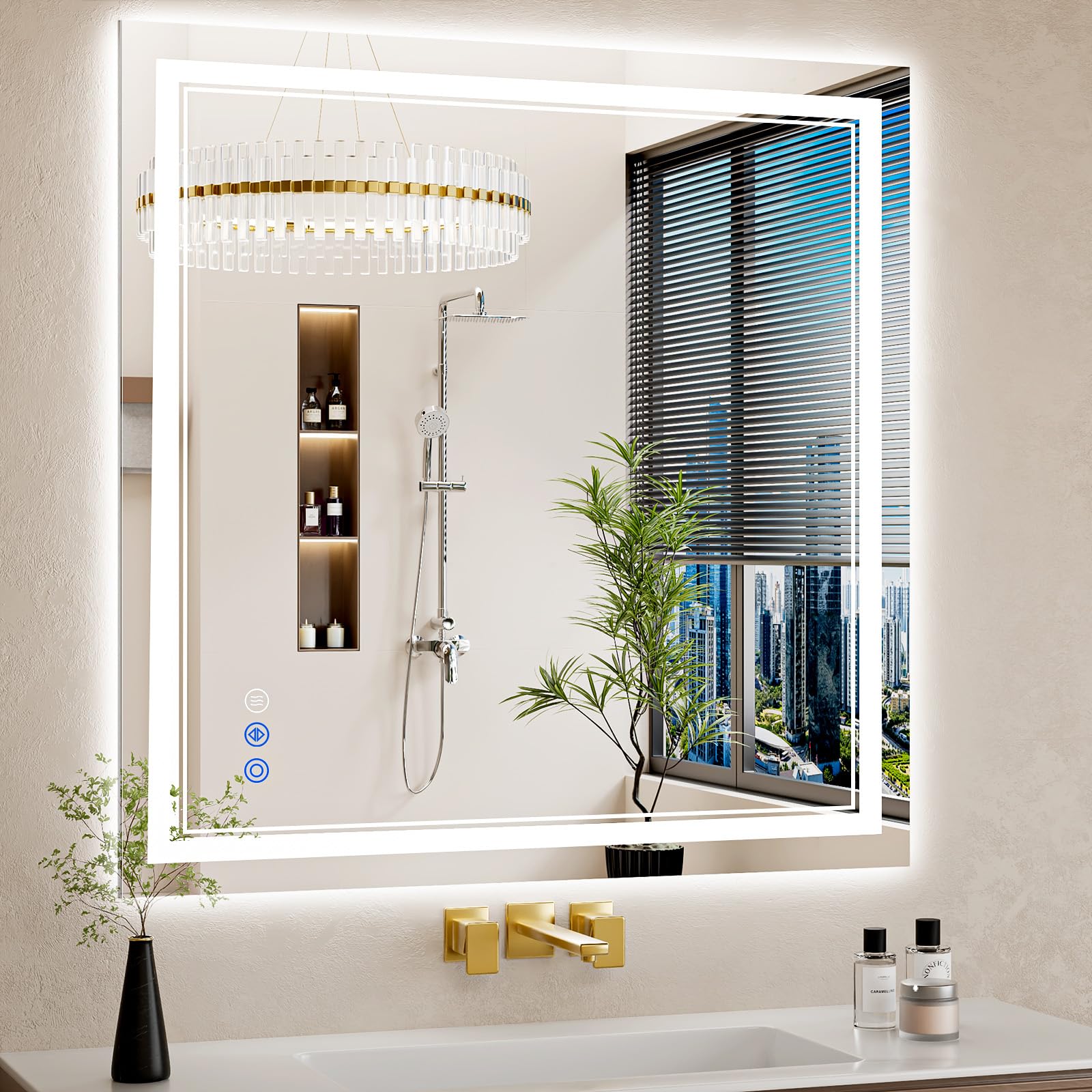 30"x32" LED Bathroom Mirror with Lights, Anti-Fog, Backlit + Front Lit, Dimmable, Led Vanity Mirror for Wall, Lighted Bathroom Mirror, 3 Colors, Shatter-Proof Tempered Glass