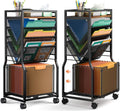 DAOUTIME 8 Tier Rolling File Cart with Hanging File Folder Organizer, Mobile File Organizer with 2 Sides Access Bookcase, Beside/Under Desk Cart with Wheels for Office Home School