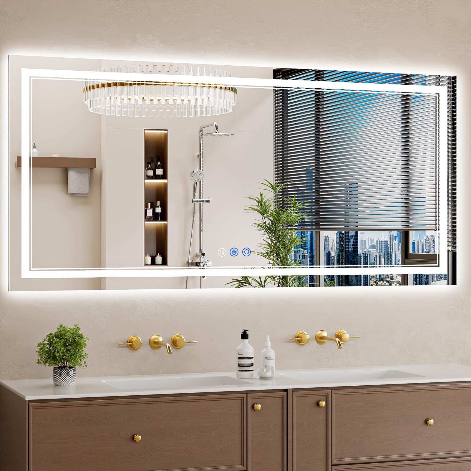 30"x32" LED Bathroom Mirror with Lights, Anti-Fog, Backlit + Front Lit, Dimmable, Led Vanity Mirror for Wall, Lighted Bathroom Mirror, 3 Colors, Shatter-Proof Tempered Glass