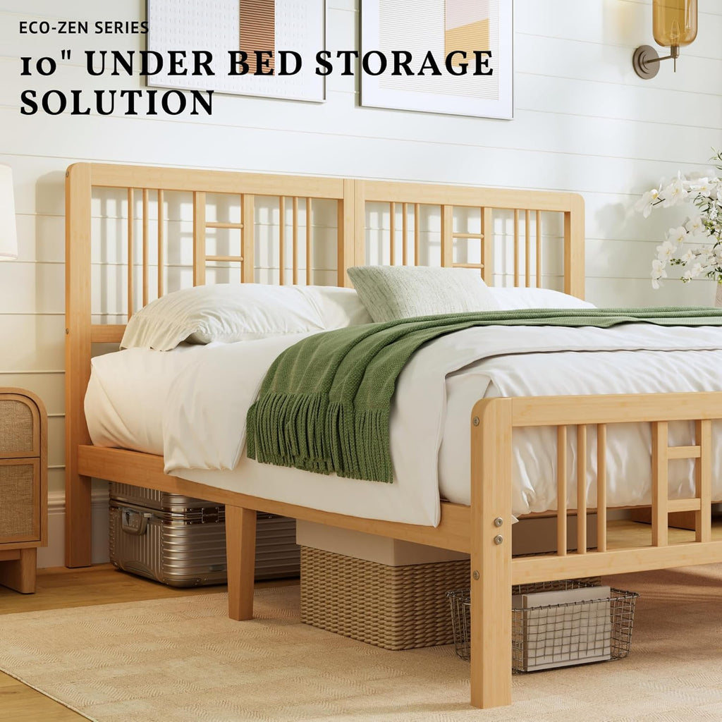 ZIYOO 12 Inch Twin Size Natural Bamboo Platform Bed Frame with Headboard and Footboard, Modern Minimalist Design, Easy Assembly, Heavy Duty Support, No Box Spring Needed