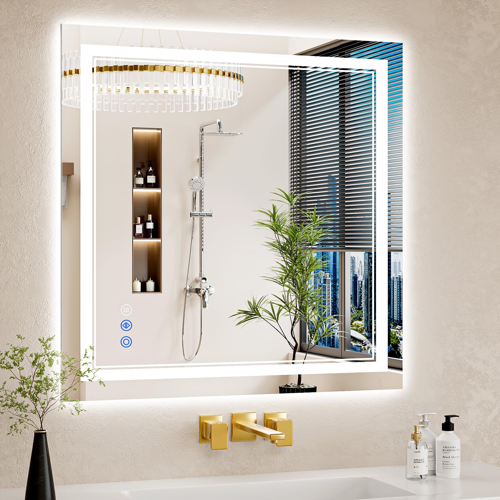 30"x32" LED Bathroom Mirror with Lights, Anti-Fog, Backlit + Front Lit, Dimmable, Led Vanity Mirror for Wall, Lighted Bathroom Mirror, 3 Colors, Shatter-Proof Tempered Glass