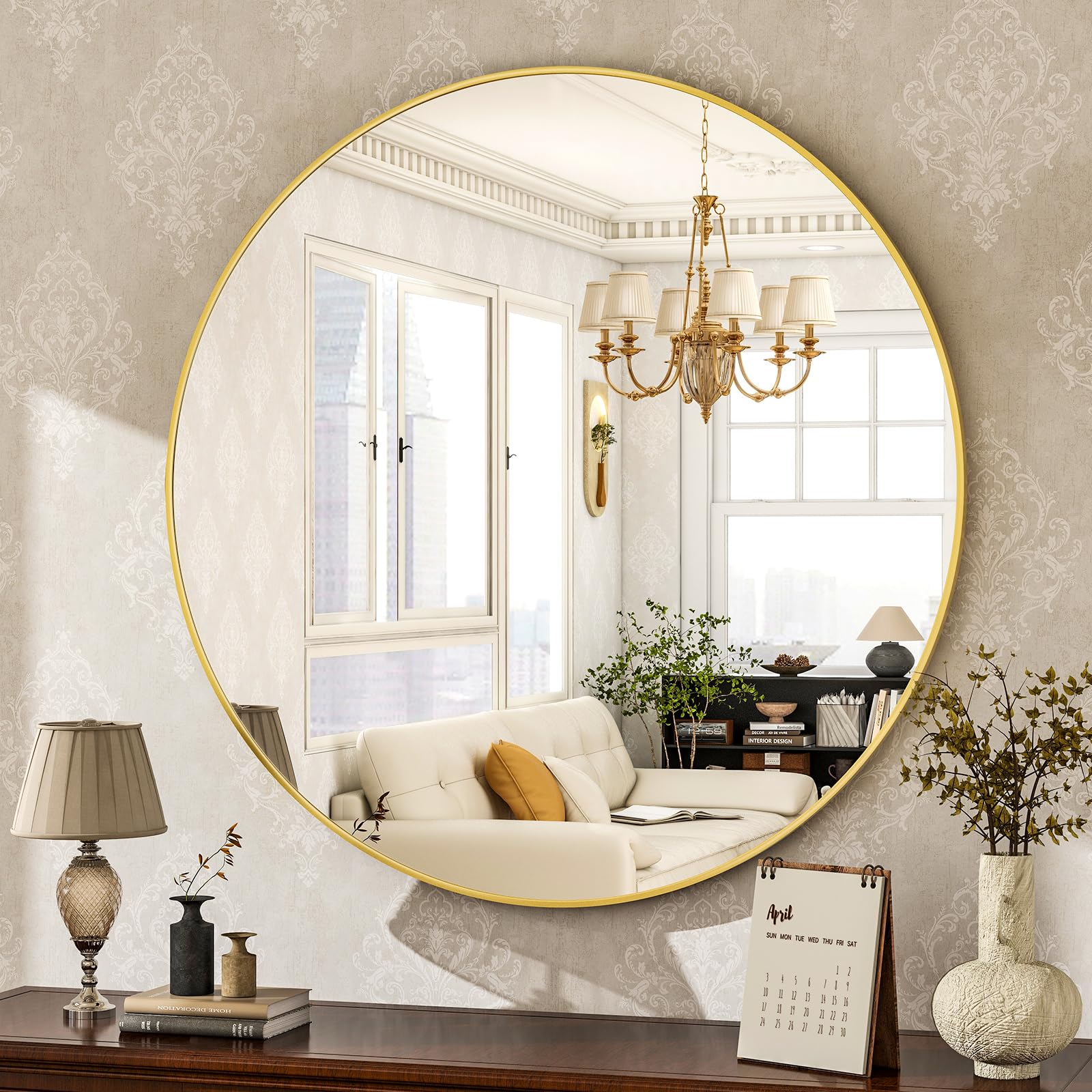 HARRITPURE Round Mirror 30 Black Wall Mounted Circle Mirrors Vanity Mirror with Brushed Aluminum Alloy Frame Modern Decoration for Bathroom, Living Room, Vanity, Bedroom, Entryway