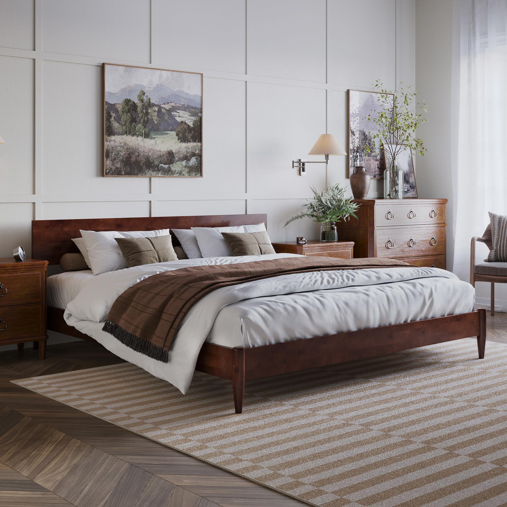 AFI, Aria Twin XL Solid Wood Modern Low Profile Platform Bed, Walnut