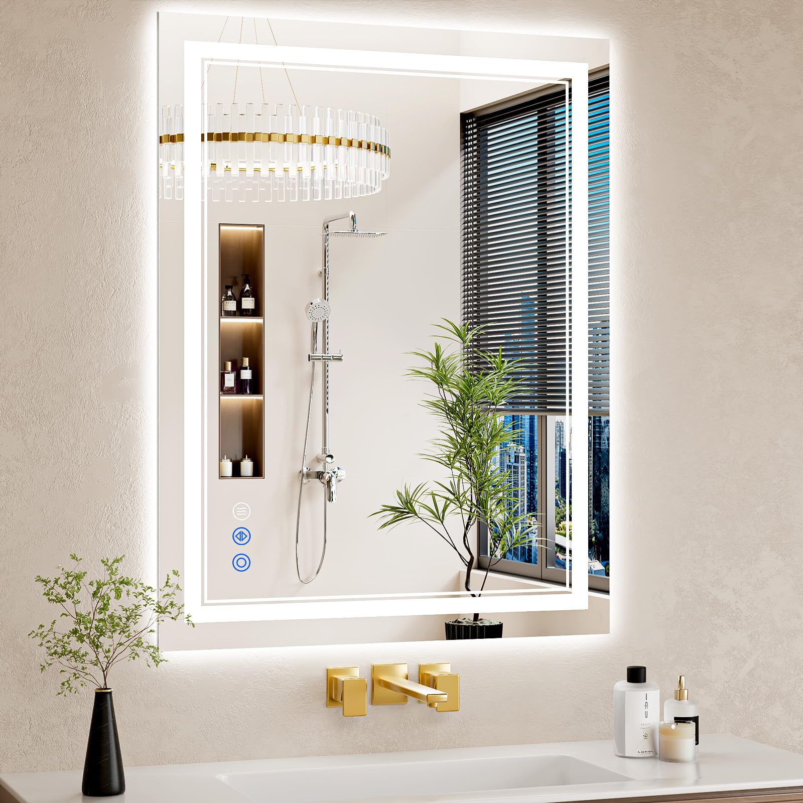 30"x32" LED Bathroom Mirror with Lights, Anti-Fog, Backlit + Front Lit, Dimmable, Led Vanity Mirror for Wall, Lighted Bathroom Mirror, 3 Colors, Shatter-Proof Tempered Glass