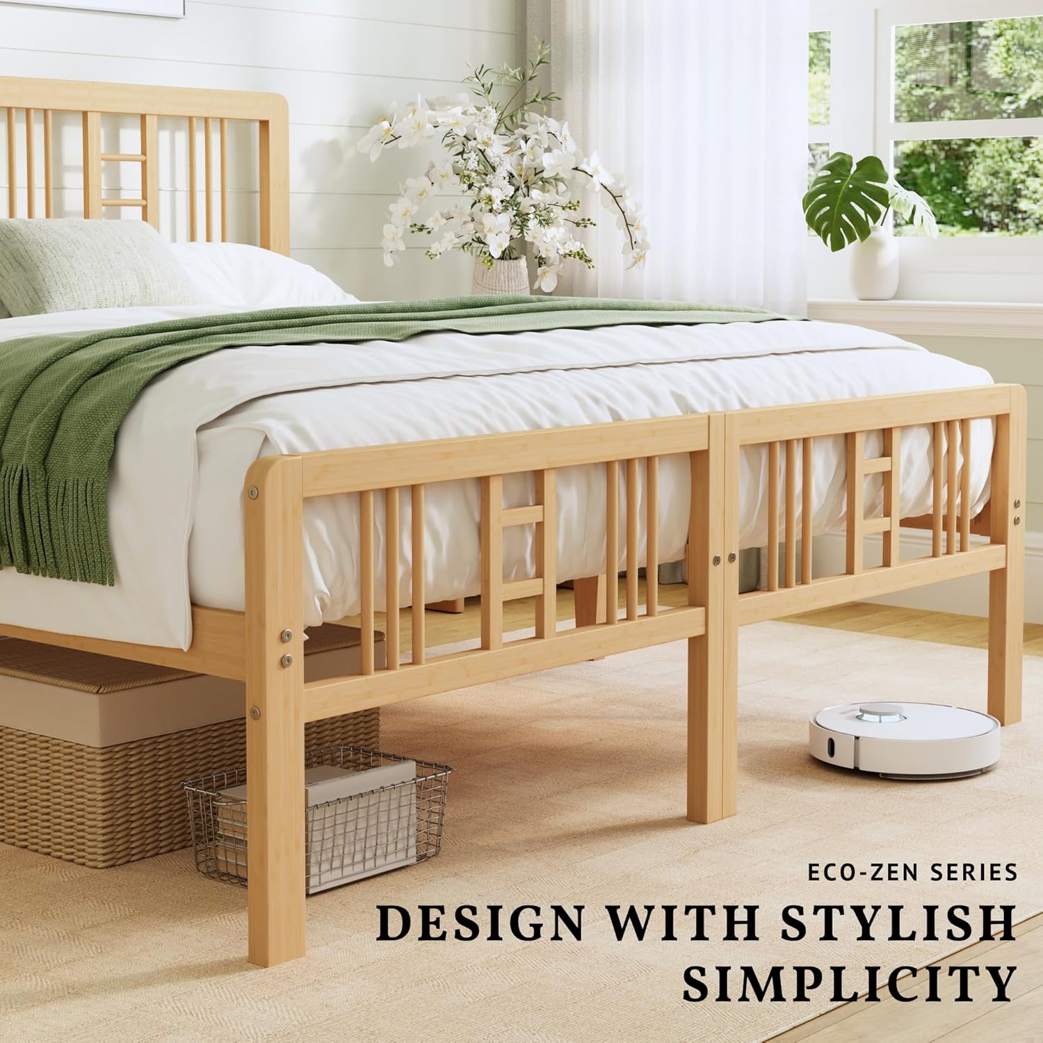 ZIYOO 12 Inch Twin Size Natural Bamboo Platform Bed Frame with Headboard and Footboard, Modern Minimalist Design, Easy Assembly, Heavy Duty Support, No Box Spring Needed