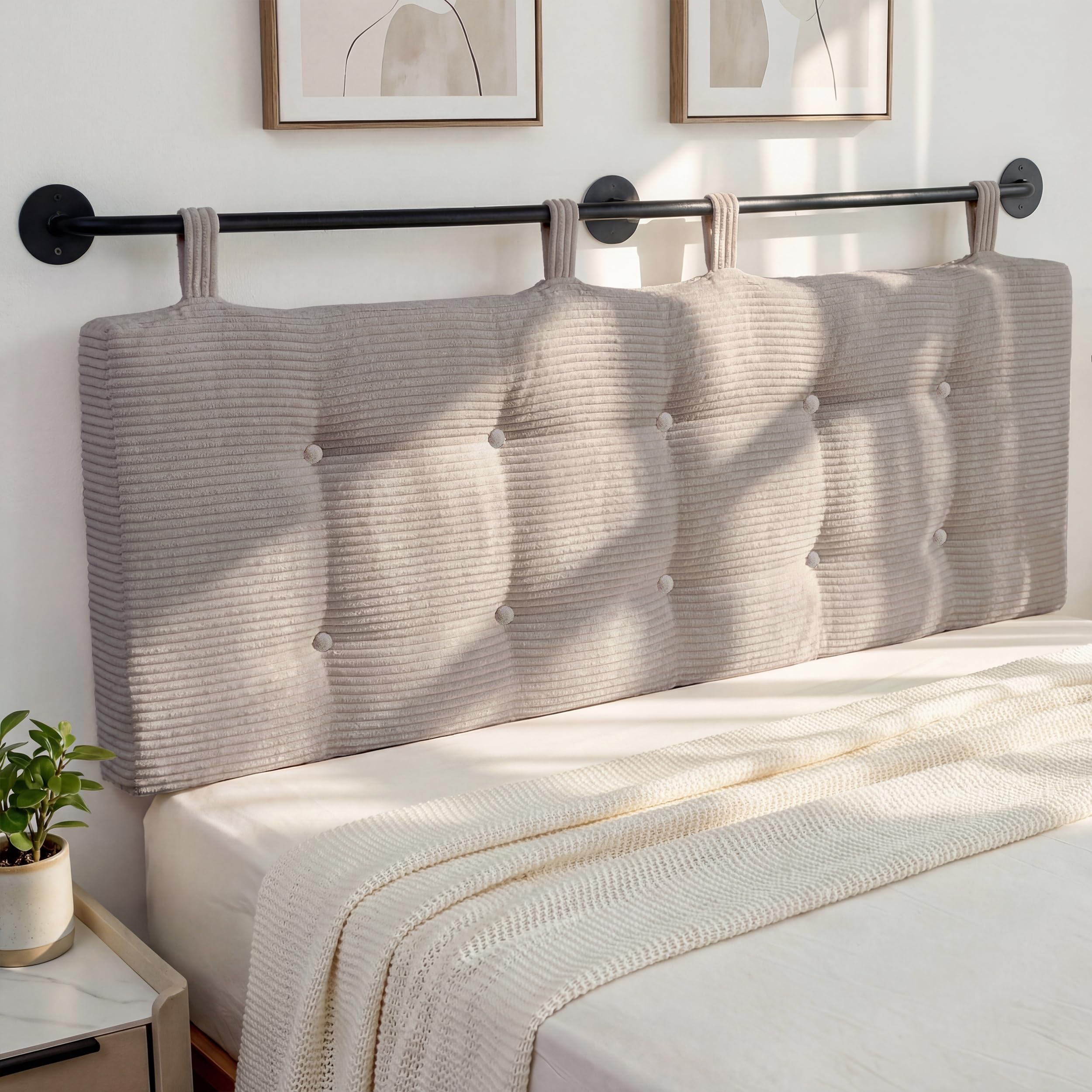 HIGOGOGO Wall Mounted Headboards for Queen Size Bed, Hanging Head Board Wall with Button Tufting, Adjustable Height Headboard for Bedroom,Beige