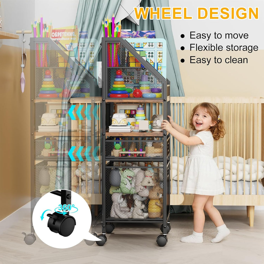 Rolling Cart with Drawers Metal Moving Craft Storage Cart with Lockable Wheels Wood&Mesh Rolling Utility Organizer Filing Cabinets for Home Office Classroom Organization(31 * 15 * 10 Inch)