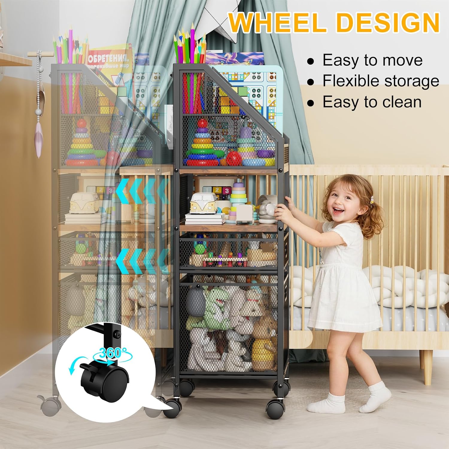 Rolling Cart with Drawers Metal Moving Craft Storage Cart with Lockable Wheels Wood&Mesh Rolling Utility Organizer Filing Cabinets for Home Office Classroom Organization(31 * 15 * 10 Inch)