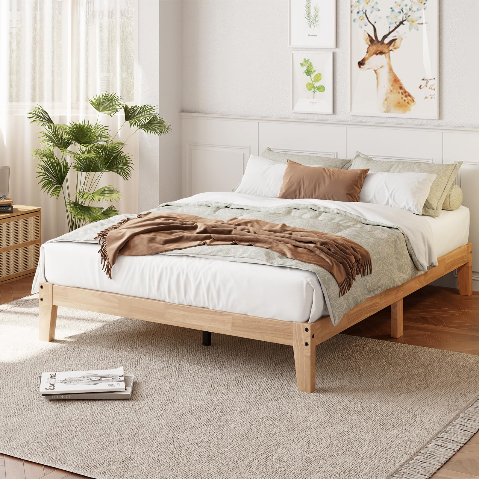 Twin Size Solid Wood Platform Bed - Noise-Free Design with Metal and Wood Slat Support, No Box Spring Needed, Easy Assembly, Natural Wood Finish