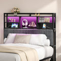 Hzuaneri Headboard with 3-Tier Storage Shelves, Velvet Upholstered Head Board with 2 Outlets, USB Ports & LED Light, Soft Backrest for Queen Size Bed, Black BH15204B