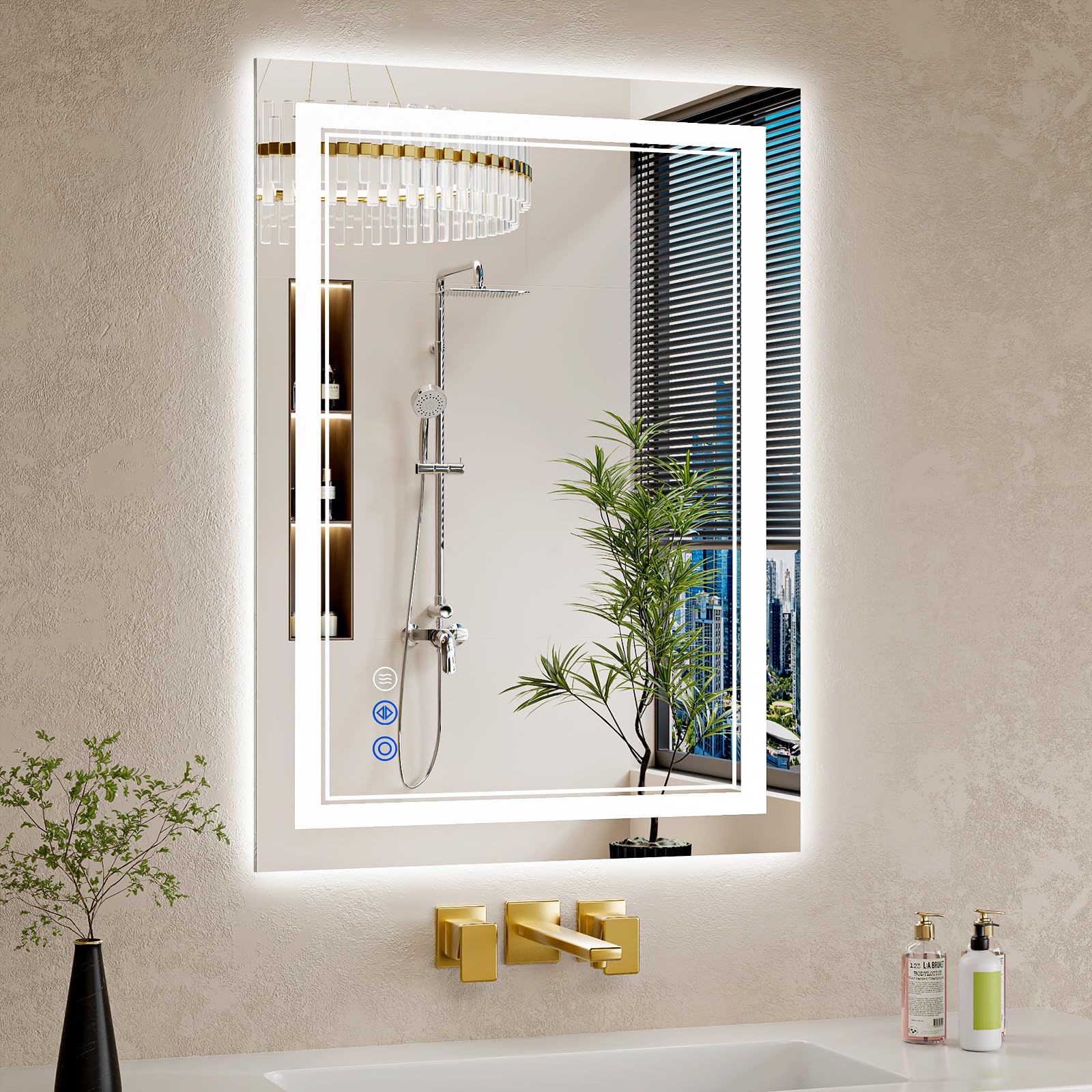 30"x32" LED Bathroom Mirror with Lights, Anti-Fog, Backlit + Front Lit, Dimmable, Led Vanity Mirror for Wall, Lighted Bathroom Mirror, 3 Colors, Shatter-Proof Tempered Glass